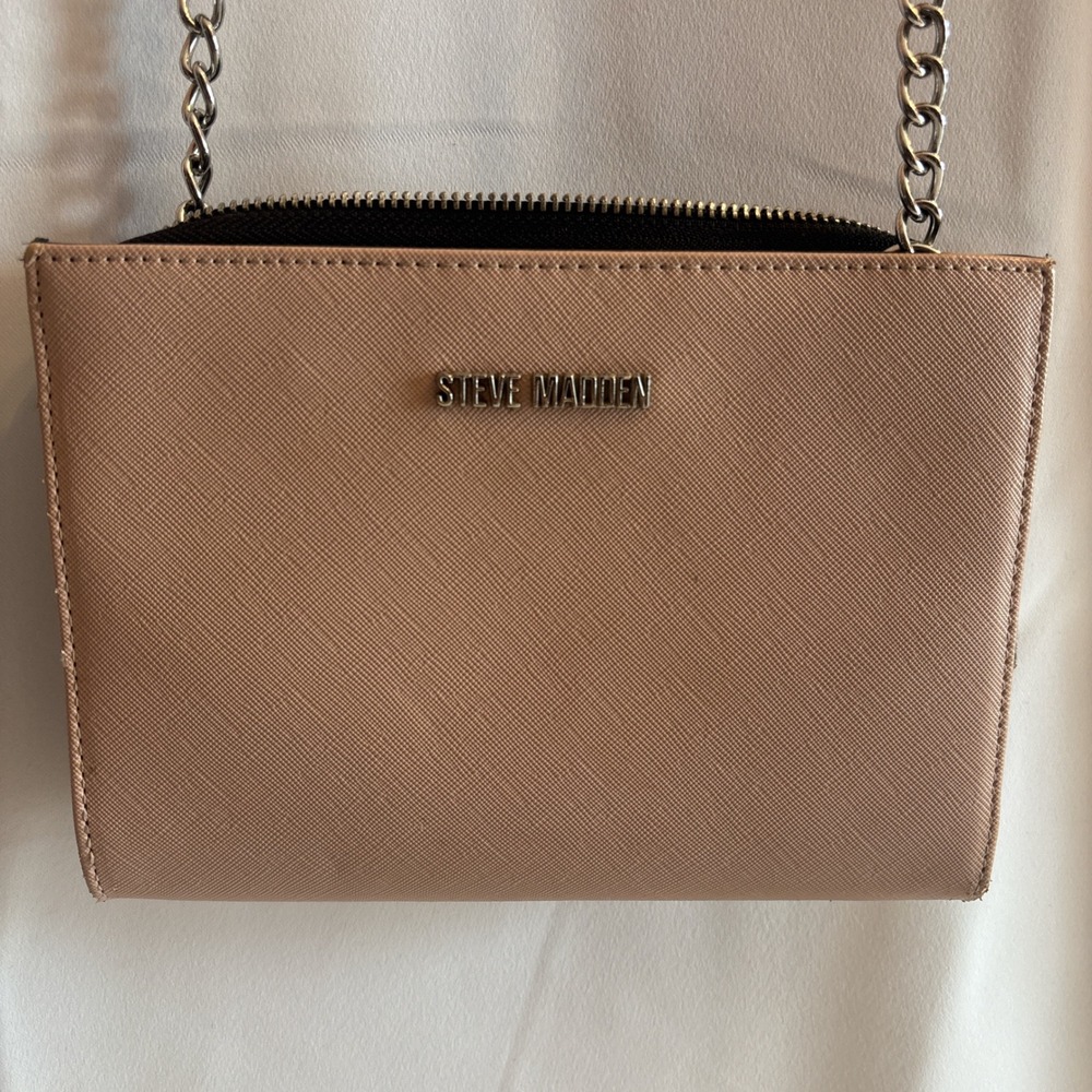 Steve Madden Crossbody Bag Womens Small Pink Saffiano Chain Strap Wallet Purse